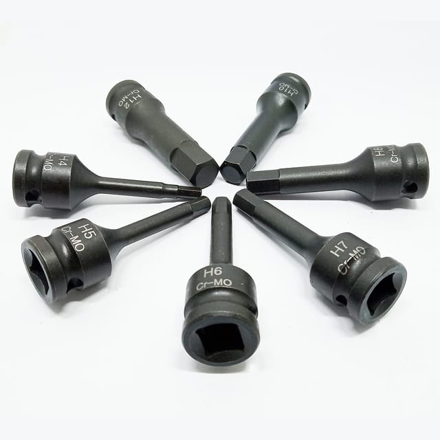Satz Mit 7 Verlängerten Pneumatischen Sechskant-steckschlüsseln 3/8" (metrisch 4-12 Mm) - Blaue Box