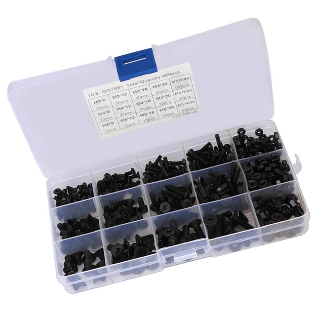 Set Mit 460 Schwarzen Senkkopfschrauben Und -muttern M3 M4 M5 (in Einer Schachtel)
