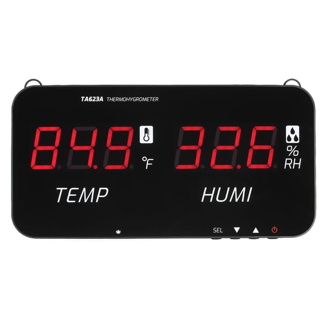 Teans Ta623a Wandmontiertes Industriethermometer Und -hygrometer Mit Großem Led-digitaldisplay – Innenthermometer, Thermometer Und Hygrometer Für Gewächshäuser – Schwarz