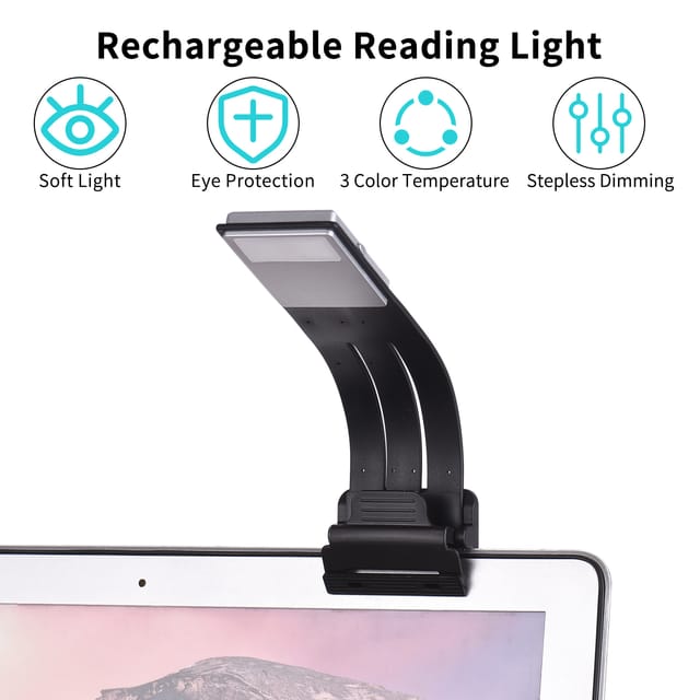 Wiederaufladbare, Augenschonende Led-leselampe Mit Einstellbarer Helligkeit, Drei Farbtemperatureinstellungen, Stufenloser Intensitätsänderung Und Magnetclip.