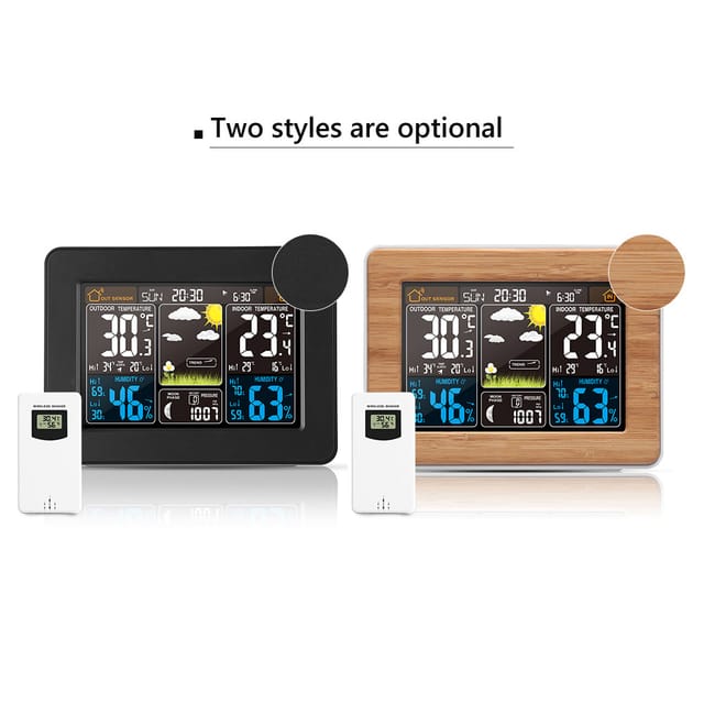 Fj3365 Drahtloses Innen-/außenthermometer/hygrometer Mit Farbdisplay, Multifunktionale Rf-wetteruhr Mit Drahtlosem Fernbedienungssensor, Schwarze Ausführung Mit Usb-stromkabel