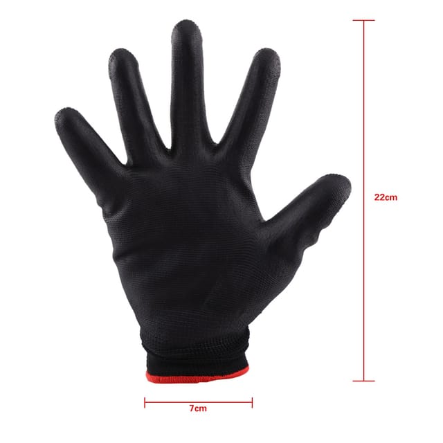 Schwarze Handschuhe Aus Antistatischem Nylon Mit Pu-beschichteter Handfläche Und Rotem Rand, 12 Paar/dutzend