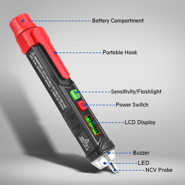 Exklusiver Fba Smart Non-contact-tester-stift Mit Akustischem Und Optischem Alarm, Multifunktionaler Tester-stift Für Elektriker Mit Taschenlampe.