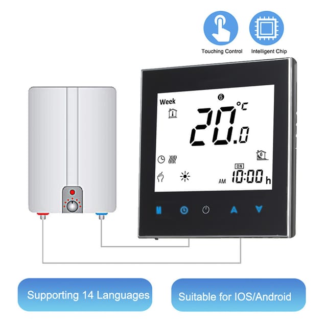 Wöchentlich Programmierbarer Heizkesselthermostat Mit Lcd-touchscreen Bht-1000-gc 5a Ac110-230v, Schwarz