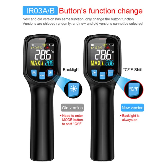 Mestek Ir03a Infrarot-thermometer, Berührungsloses Tragbares Industrielles Temperaturmessgerät, -50400℃, Einstellbarer Emissionsgrad, Konfigurierbare Maximale Und Minimale Alarmwerte, Lieferung Ohne B