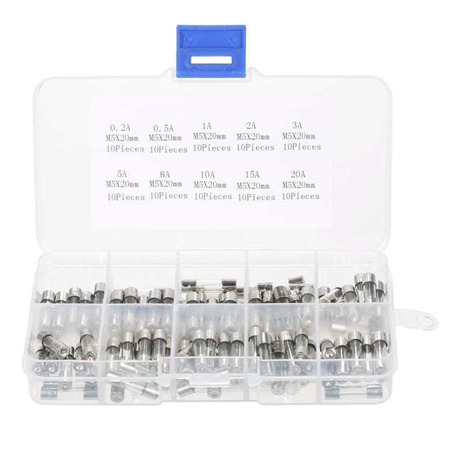 Packung Mit 100 Glassicherungen 5 X 20 Mm (0,2 A Bis 20 A) Und Sicherungsröhrchen