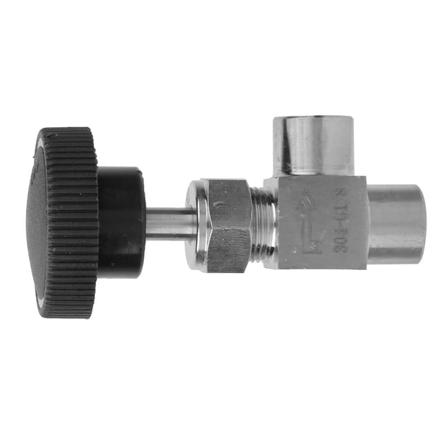 Abgewinkeltes Nadelventil Aus Edelstahl 304, Guillotine-ventil, Standard-bspp-innengewinde, Schwarze Spindel, 1/8"-innengewinde.
