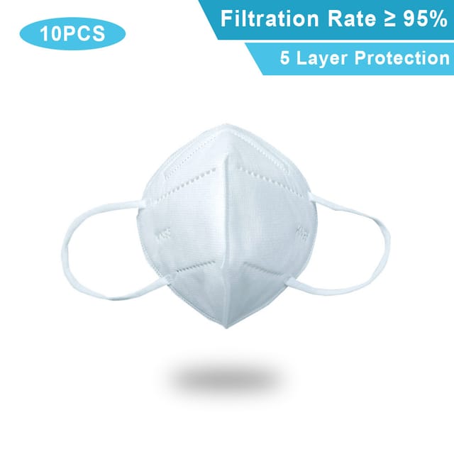 Packung Mit 10 Einweg-kn95-masken, Weiß, Filtration ≥95 %, 5 Lagen Weiches Und Atmungsaktives Vliesmaterial, Sicherheitsmasken Für Den Täglichen Schutz Vor Staub.