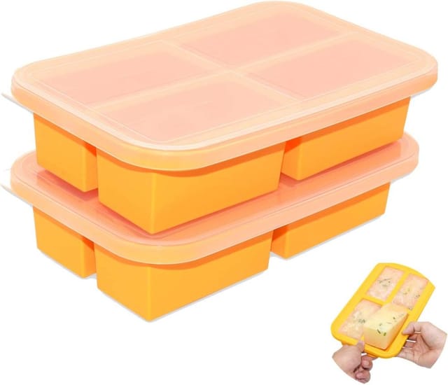 2er Set Gefrier-platten Aus Silikon Mit Deckel, 300 Ml Pro Fach, Aufbewahrung Von Mahlzeiten