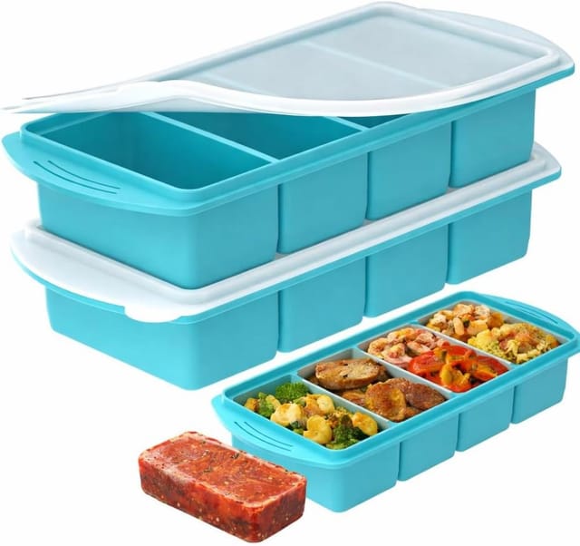 2er Set Gefriermulden Aus Silikon Mit Deckel, Stapelbar, Portionen 250 Ml Und 125 Ml, Praktisch