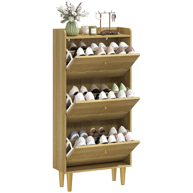 Schuhschrank 18 Paare, Schmaler Schuhschrank Eiche 60x24x128 Cm, 6 Fächer, Platzsparend Designed Für Modern