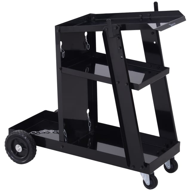Schweisswagen Mit 3 Ebenen, 60 X 45 X 86 Cm, Stahlblech, Bis 50 Kg, Griff, Lenkrollen 2 Mit Bremse, Ablage