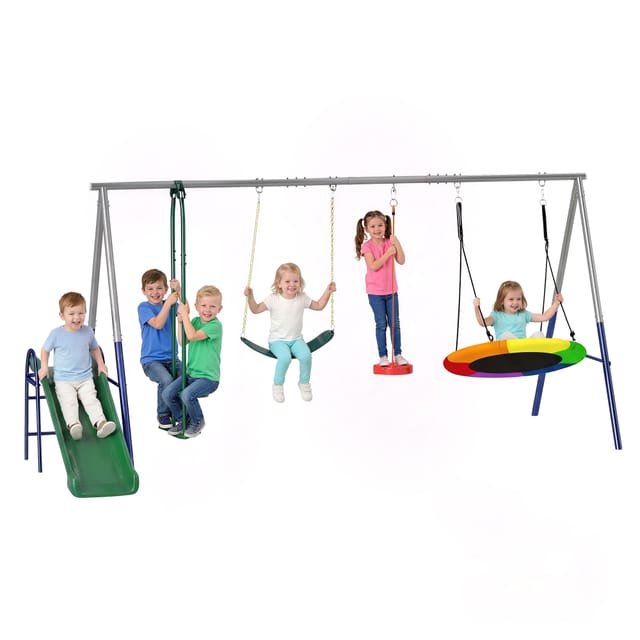 Spielkombination 5-in-1 240 X 260 X 210 Cm, Rutsche, Nestschaukel, 2 Schaukeln, Stand-schaukel, Bis 350 Kg,