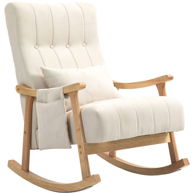 Schaukelstuhl Rocking Chair, 60 Cm Breiter Sitz, Polsterung Und Lendenkissen, Hevea-holz, Filz-gleiter, Bis