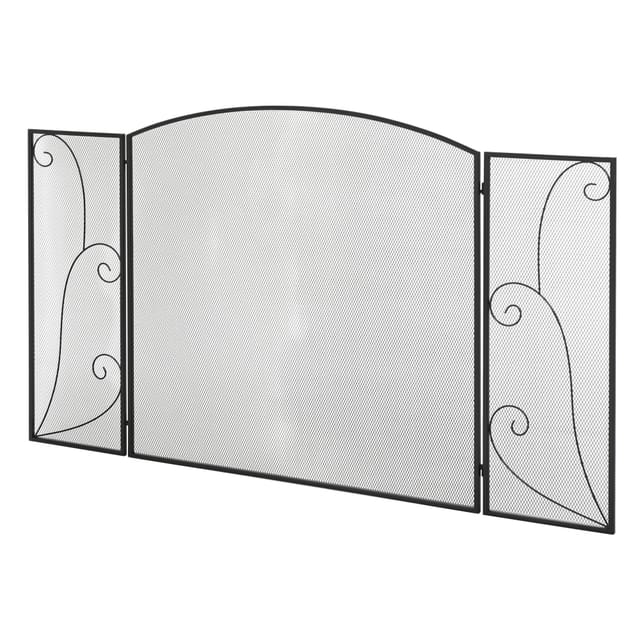 Dreiteiliges Kamin-schutzgitter, 132,5 X 76,5 Cm, Stahl Pulverbeschichtet, Klappbar, Funkenschutz