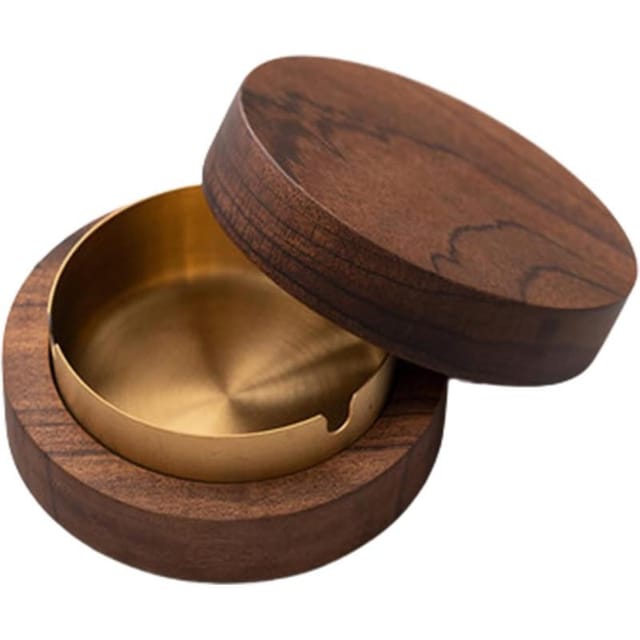 Winddichter Aschenbecher Aus Naturmaterial Goldfarben, Deckel Wind- Und Geruchsresistent, Für Balkon Und