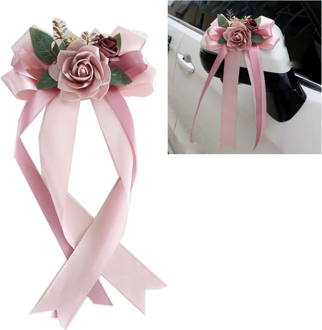 4 Autoschleifen Aus Seide, Simulierte Rosenblüte Zur Hochzeit, Deko Für Türgriff Und Antenne, Hochzeitsauto
