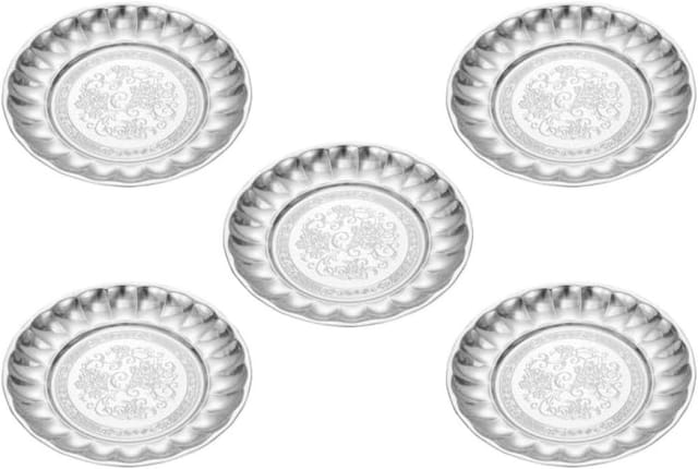 5er Pack Edelstahl Servierplatten 25 Cm, Retro Rund Für Grillen Mit Ergonomischem Griff