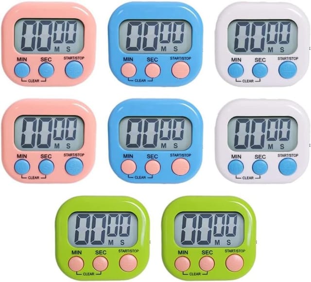 8er Set Bunte Magnetische Küchentimer, 4 Farben Lcd Bildschirm, Stoppuhr Schule Backen