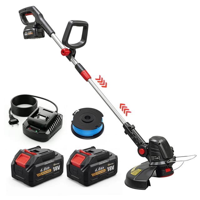 Akku-rasentrimmer 18v Kabelloser Grasschneider Mit Verstellbarem Kopf, Leicht, Für Garten Und Rasen