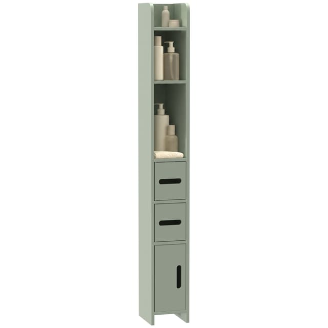 Bad-hochschrank 15x17x120 Cm, Schmale Stand-säule Mit 3 Türen Und 3 Böden, Hellgrün, Für Badezimmer, 15 Kg