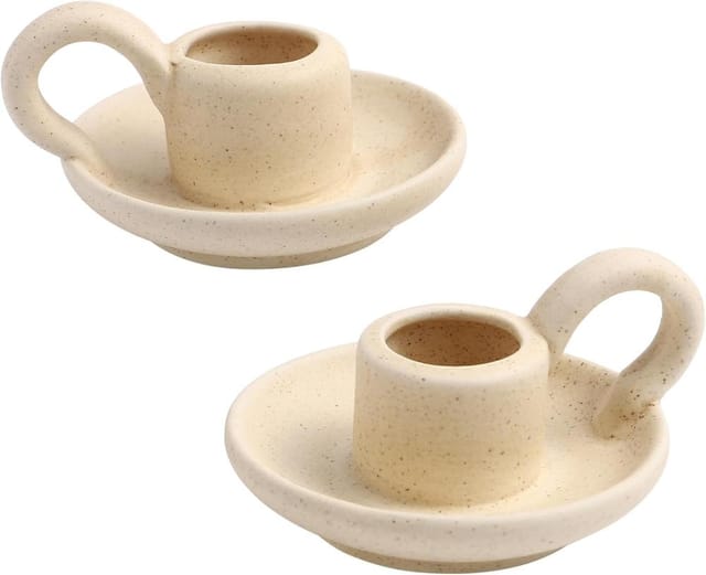 2er Pack Kerzenhalter Keramik Mit Griff Beige, Skandinavisch Hochzeit Schnell Und Einfach Montiert