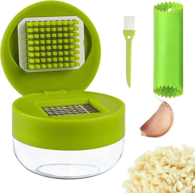2er Set Knoblauchschneider Mit Silikonschaler, Klingen Aus Edelstahl, Praktisches Kuchenutensil