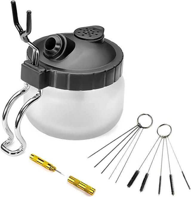 Airbrush Reinigungsset, 5 Nylonbürsten 5 Edelstahlnadeln, Reinigungstopf Leicht Zu Reinigen