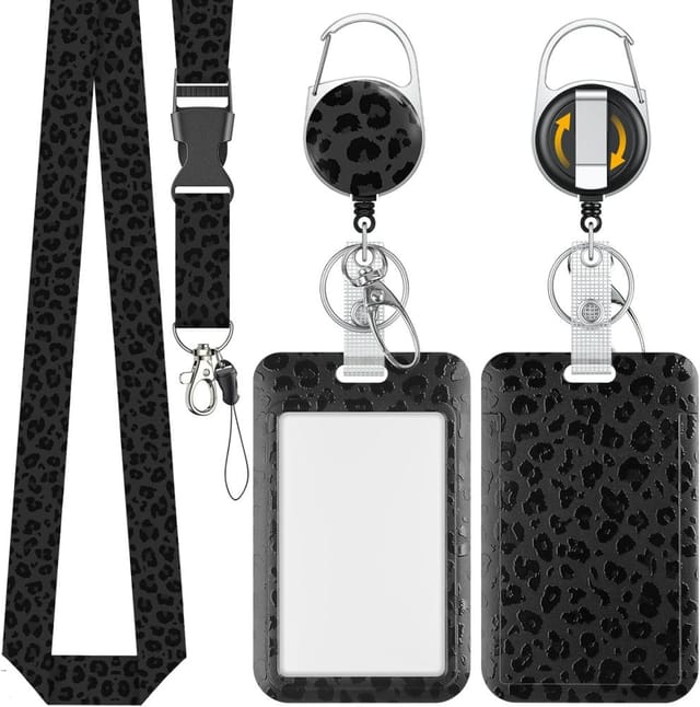 Schiebe Badgehalter Im Trend, Karabiner Und Abnehmbares Lanyard, Leopardenmuster