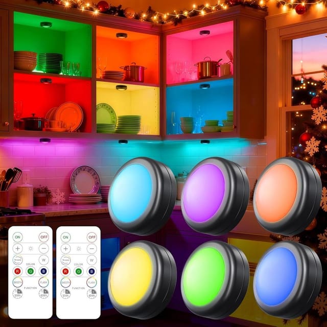 6 Led Unterleuchten Batteriebetrieben, Fernbedienung 16 Farben, Schrank- Und Küchenbeleuchtung, Klemmbar