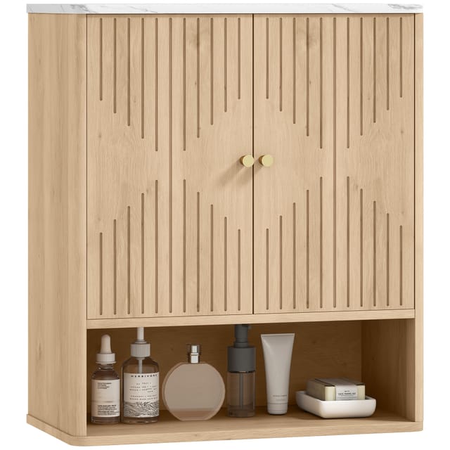 Badezimmer-wandschrank, 60 X 18 X 70 Cm, Verstellbarer Boden, Offenes Fach, Mdf, Eiche