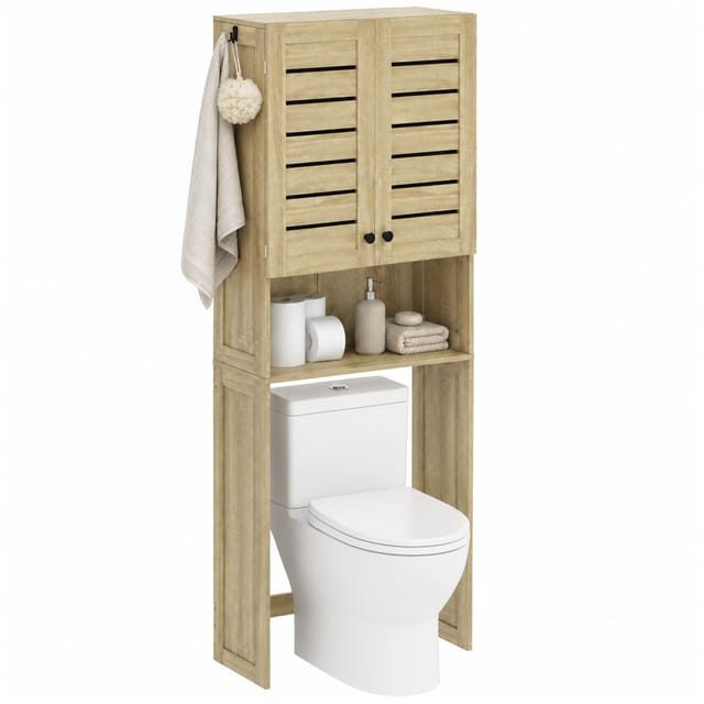 Unterschrank Für Toilette/waschmaschine 67x31,5x190 Cm, Lamellentüren, 2 Etagen, Eiche, Badezimmer-schrank