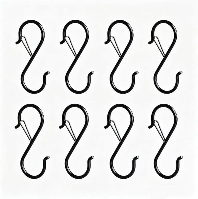 8er Pack Schwarze S-haken 10 Kg, Metallhaken Mit Sicherung Küche Bad Zum Grillen Und Picknick