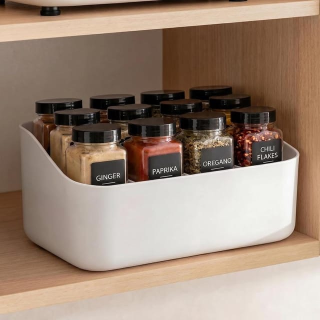 Gewuerzregal Organizer 4 Faecher, Kuechenschrank Gewuerzhalter Aufbewahrung Drehbar Regal Praktisch