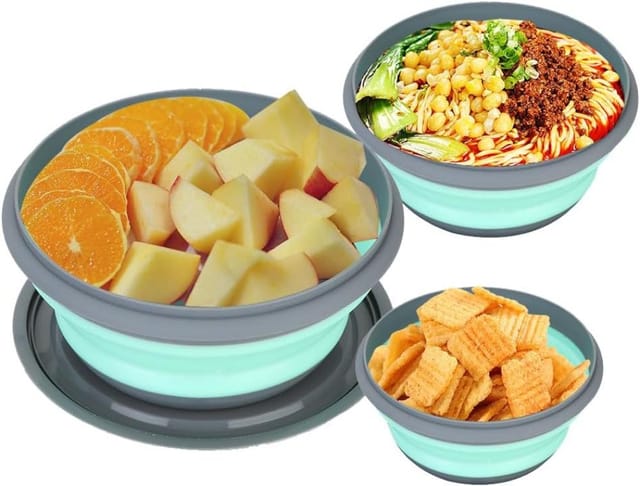 3er Pack Faltbare Silikon-schuesseln Camping, Runde Schuesseln, Tragbare Kuechenutensilien Reise Picknick