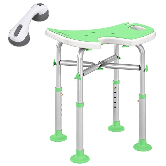 Duschsitz Höhenverstellbar 45 X 40 X 62-75 Cm, Aluminiumgestell, Rutschfester Sitz, 4 Saugfüße, Max. 136