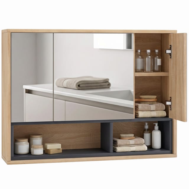 Badezimmerschrank Mit Spiegel 60 X 14 X 60 Cm, Wandmontiert, 2 Verstellbare Böden, Soft-close,