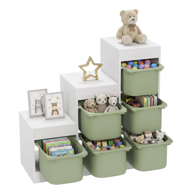 Kinderspielzeug-organizer Mit 6 Behältern, 96 X 38,5 X 90 Cm, Mdf 15 Mm, 2 Ebenen, Kunststoffboxen