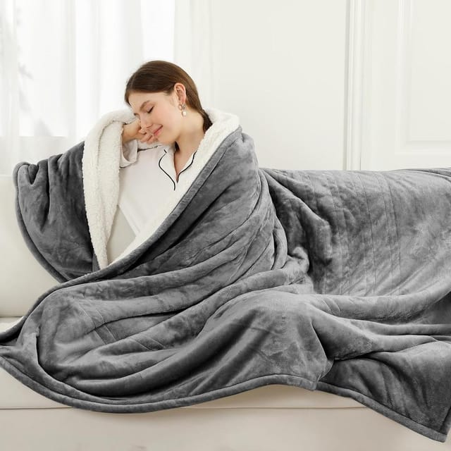 Heizdecke 130 X 180 Cm Grau, Elektrische Heizdecke 3 Stufen, Bett Sofa Auto-abschaltung Sicherheit