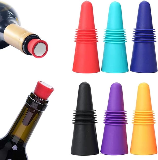 6 Flaschenverschlüsse Aus Silikon Für Wein Und Champagner, Sechs Farben, Hält Wein Frisch