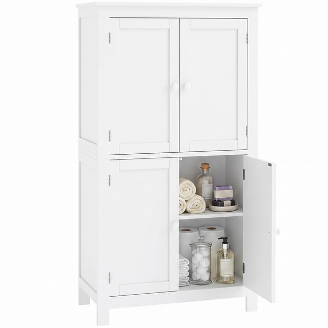 Badezimmerschrank Hochschrank, 4 Türen Mit 2 Verstellbaren Fächern, Mdf Melaminbeschichtet, Weiß