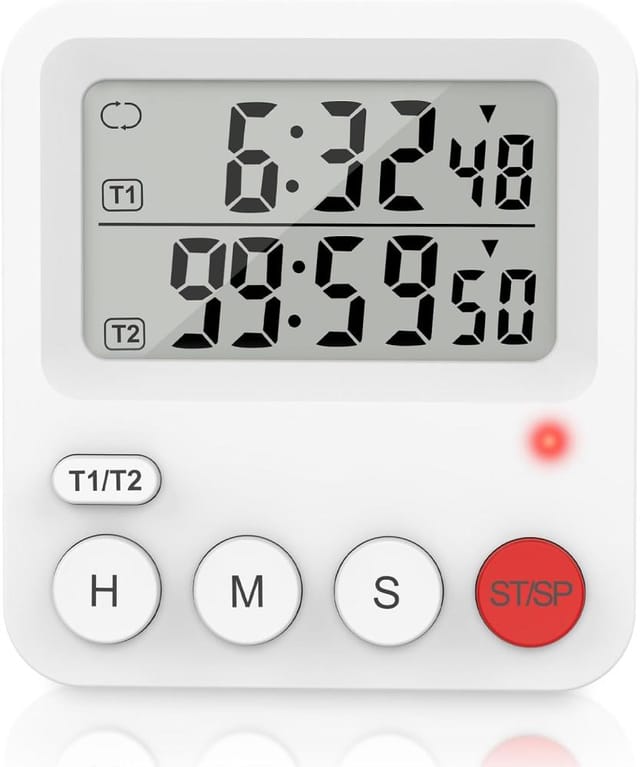Digitaler Küchentimer Doppelkanal Unabhängig, Großer Lcd Bildschirm, Stoppuhr Kochen Backen Schule