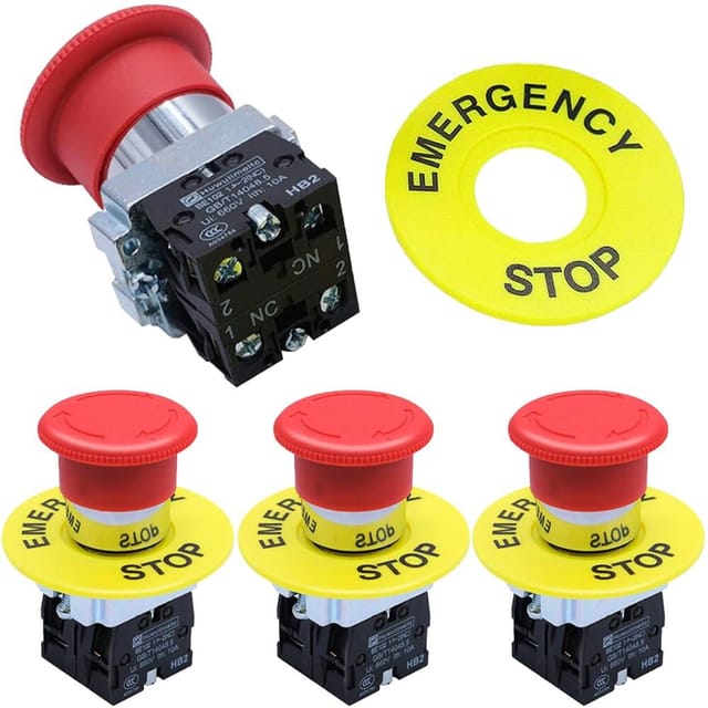 4er Not-aus Taster 2nc 22mm, 660v Ac 10a, Stromkreisunterbrechung, Maschinensicherheit, Roter Pilzschalter