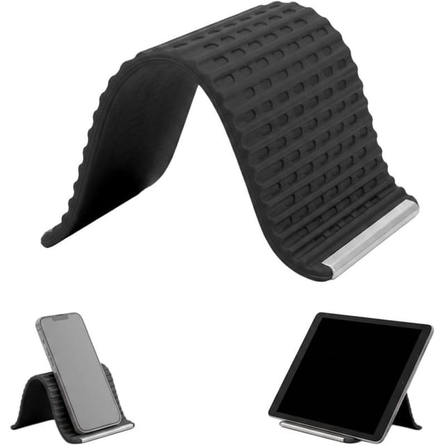 Handyhalter Faltbar Aus Silikon Schwarz, Rutschfest Universal, Stabil Für Schreibtisch, Küche, Video Und Auto