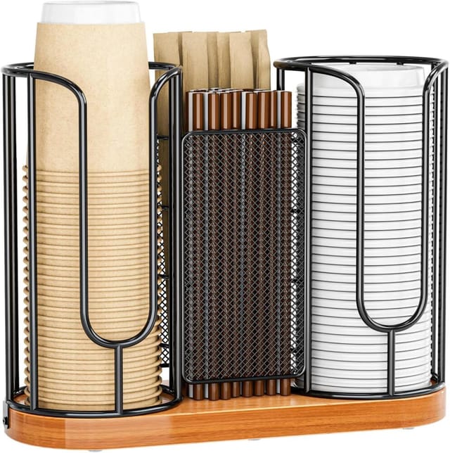Tassenhalter Kaffee Deckel, Trinkhalme-organizer, Holzsockel Bar Kueche Aufbewahrung Holz Elegant