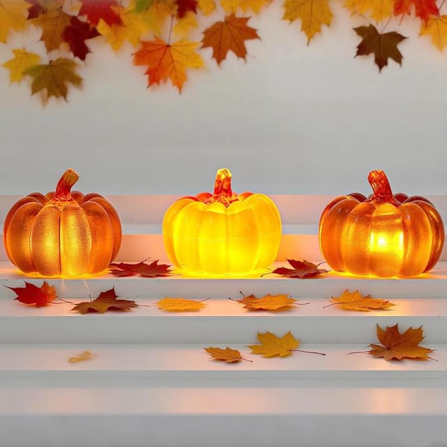 3er Set Leuchtende Kürbis-laternen Led, Herbst-dekoration, Warme Atmosphäre Für Tisch, Veranda Und Halloween