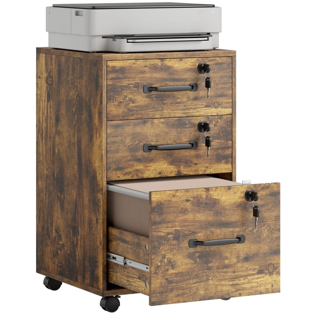 Rollcontainer Bürocontainer 3 Schubladen 40x40x69,5 Cm Braun Abschließbar Fahrbar Schrank