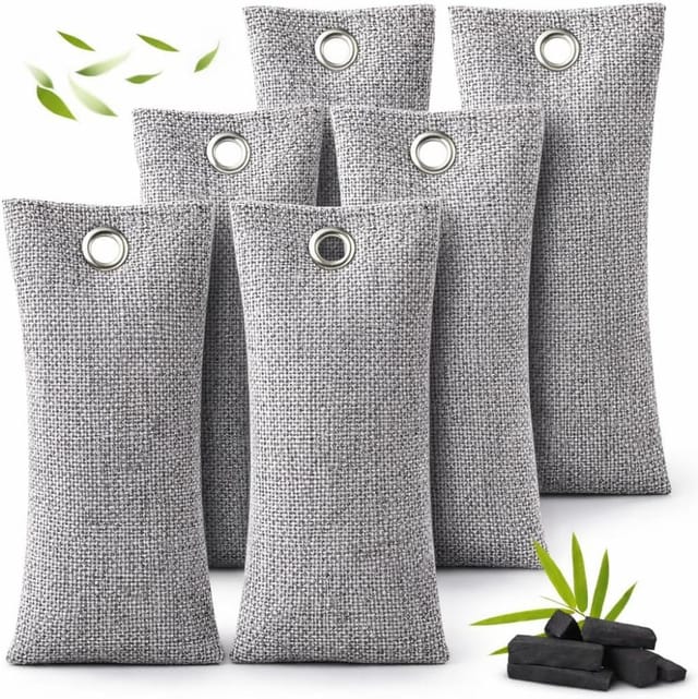6er Set Bambuskohle-beutel Aktiv 75 G, Geruchs- Und Feuchtigkeitsabsorbierend, Naturlicher Deo