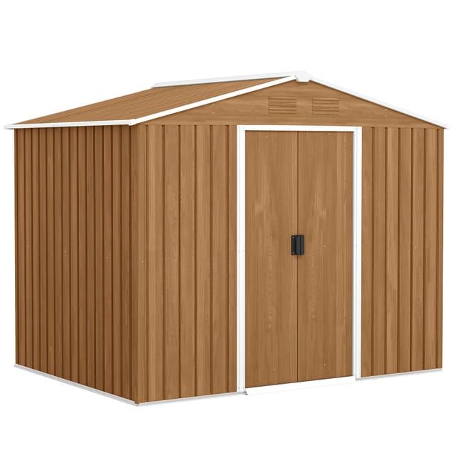 Gartenhaus Aus Stahl 3,6 M², 236x171x191 Cm, Mit Schiebetüren Und Lüftungsschlitzen, Dunkelbraun, Verzinkt