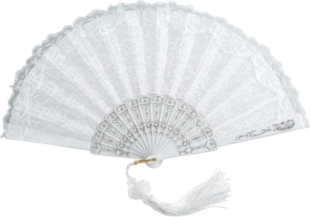 Spitzen-hochzeitsfächer Faltbar, Mit Quaste, Foto-accessoire Und Deko Für Zeremonie, Romantischer Weißer Stil